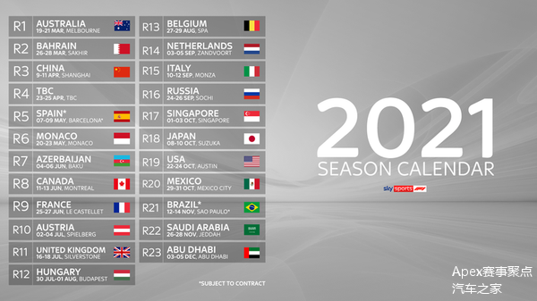 【fia公布f1 2021赛季赛程安排】_车家号_发现车生活_汽车之家